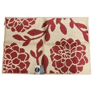 EXTRA LARGE BRAIDED KITCHEN OLEFIN RUG (24" x 35") RED FLOWERS ON OFF WHITE, LC
